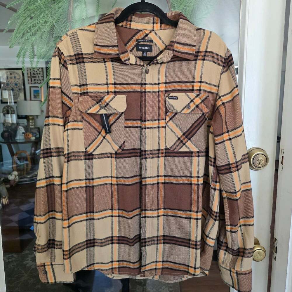 Brixton Bowie Flannel Shirt Size M Brown Tan Plaid